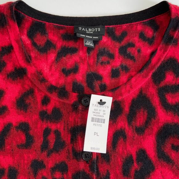 REDUCED PRICE New Talbots LP Red & Black Pure Merino Wool Button Down Cardigan - Picture 3 of 8